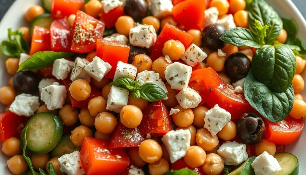 Griekse salade met kikkererwten Griekse salade met kikkererwten