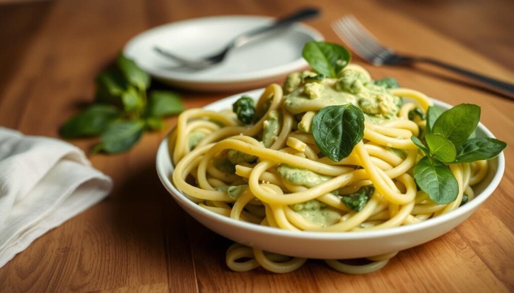 romige avocado pasta met spinazie romige avocado pasta met spinazie